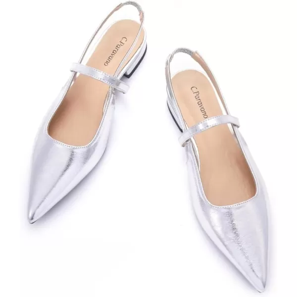 C.Paravano Women's Slingback Flats | Pointed Toe Flats Sandals | Leather Kitten Heels | Closed Heeled Sandal | Wedding Dress Pumps Shoes for Women