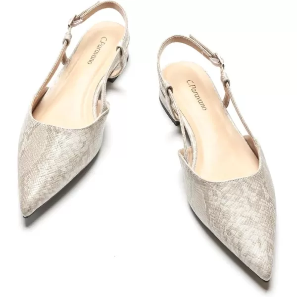 C.Paravano Women's Slingback Flats | Pointed Toe Slingback Flats for Women | Kitten Heel Slingback Sandals | Adjustable Ankle Strap Shoes