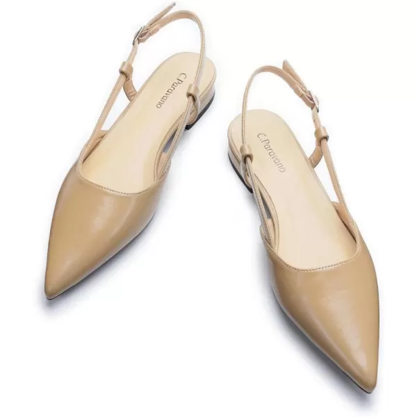 C.Paravano Women's Slingback Flats | Pointed Toe Slingback Flats for Women | Kitten Heel Slingback Sandals | Adjustable Ankle Strap Shoes