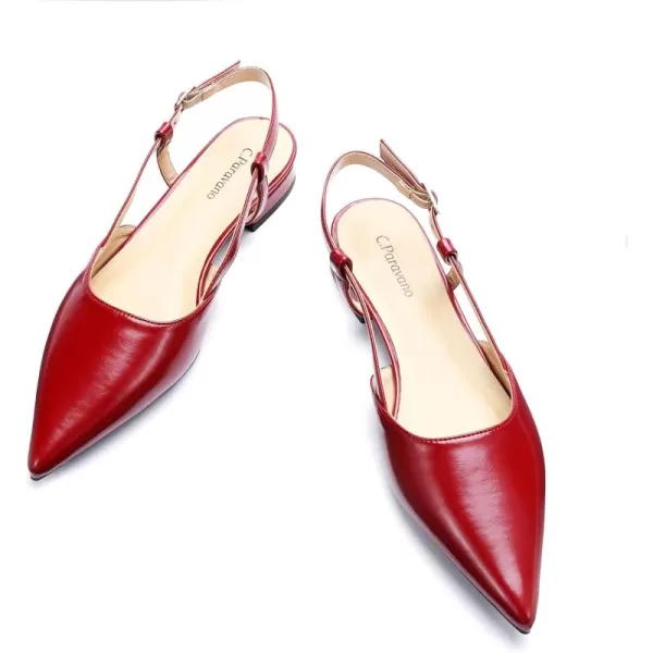 C.Paravano Women's Slingback Flats | Pointed Toe Slingback Flats for Women | Kitten Heel Slingback Sandals | Adjustable Ankle Strap Shoes