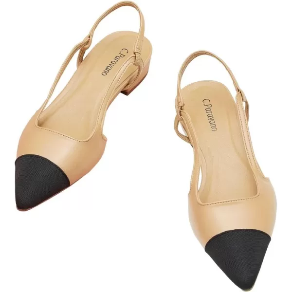 C.Paravano Women's Slingback | Leather Slingback Flats | Pointed Toe Slingback Pumps | Comfort Heeled Sandal | Slip on Flats Shoes for Wedding
