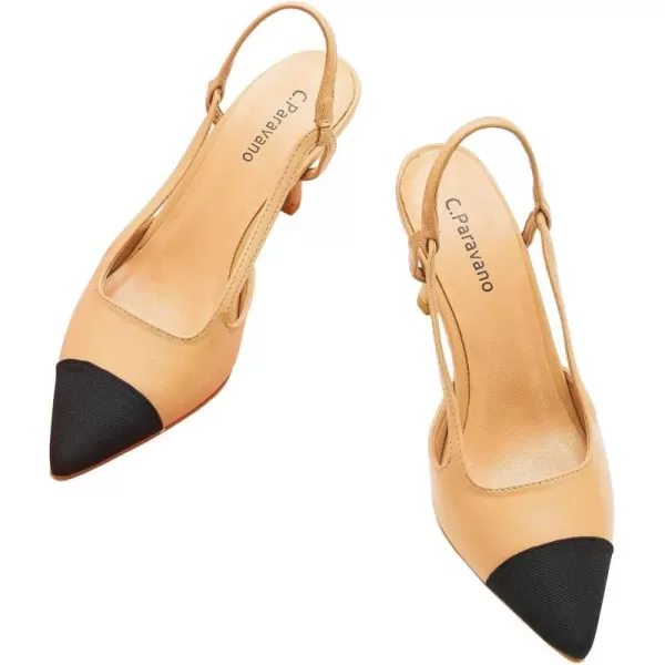 C.Paravano Women's Slingback | Leather Slingback Flats | Pointed Toe Slingback Pumps | Comfort Heeled Sandal | Slip on Flats Shoes for Wedding