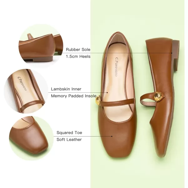 C.Paravano Mary Jane Flats for Women | Women's Ballet Flats | Mary Jane Shoes Women | Leather Square Toe Flats