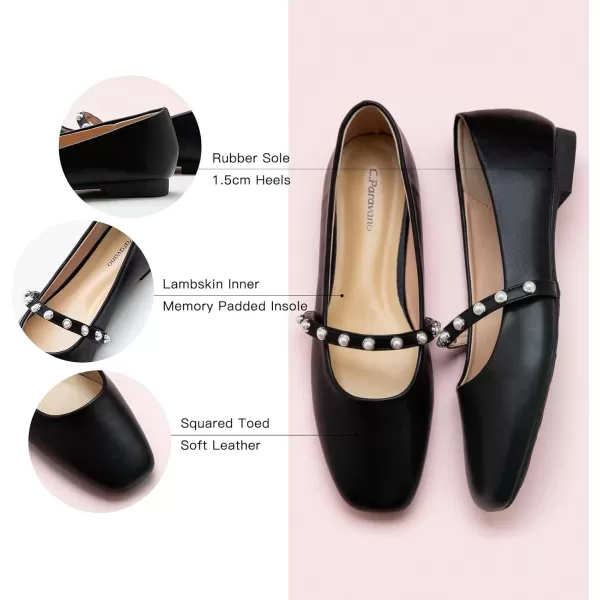 C.Paravano Mary Jane Shoes for Women | Women's Flats | Women Square Toe Flats | Leather Mary Jane