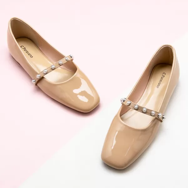 C.Paravano Mary Jane Shoes for Women | Women's Flats | Women Square Toe Flats | Leather Mary Jane