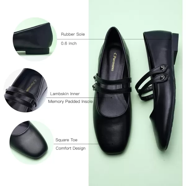 C.Paravano Mary Jane Shoes for Women | Women's Flats | Women Square Toe Flats | Leather Mary Jane