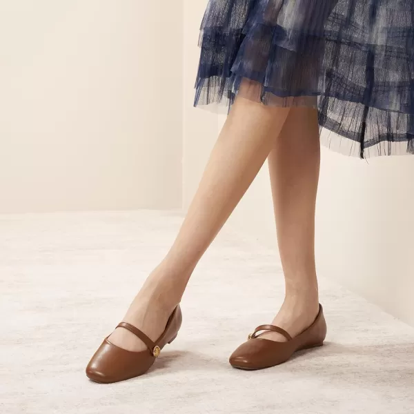 C.Paravano Mary Jane Shoes for Women | Womens Square Toe Flats | Brown Mary Jane Flats | Women's Flat for Wedding 