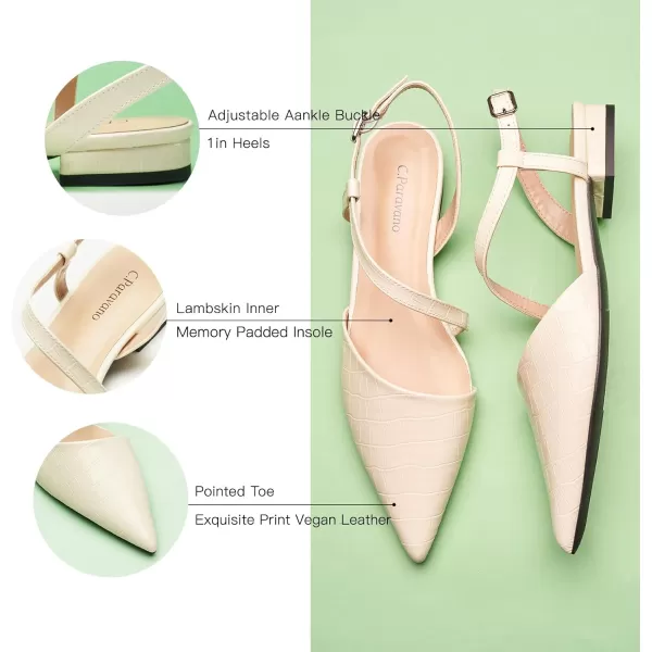C.Paravano Slingback Flats for Women Croc Print Pointed Toe Flats Sandals Adjustable Ankle Strap Slingback Casual Dress Leather Slip on Shoes