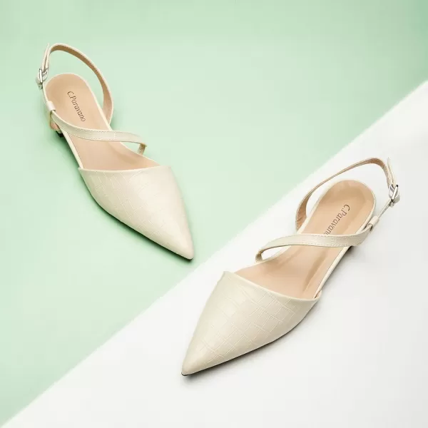C.Paravano Slingback Flats for Women Croc Print Pointed Toe Flats Sandals Adjustable Ankle Strap Slingback Casual Dress Leather Slip on Shoes