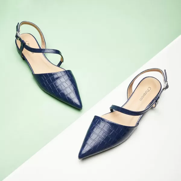 C.Paravano Slingback Flats for Women Croc Print Pointed Toe Flats Sandals Adjustable Ankle Strap Slingback Casual Dress Leather Slip on Shoes