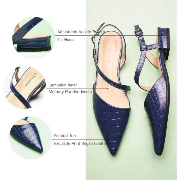 C.Paravano Slingback Flats for Women Croc Print Pointed Toe Flats Sandals Adjustable Ankle Strap Slingback Casual Dress Leather Slip on Shoes