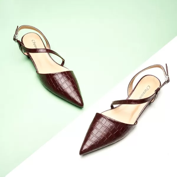 C.Paravano Slingback Flats for Women Croc Print Pointed Toe Flats Sandals Adjustable Ankle Strap Slingback Casual Dress Leather Slip on Shoes