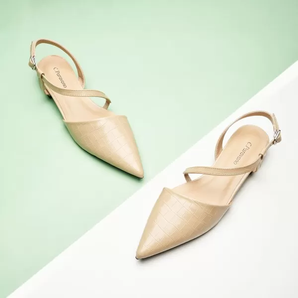 C.Paravano Slingback Flats for Women Croc Print Pointed Toe Flats Sandals Adjustable Ankle Strap Slingback Casual Dress Leather Slip on Shoes