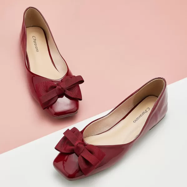 C.Paravano Women's Flats | Square Toe Shoes for Women | Leather Flat Shoes for Women | Slip On Ballet Flats