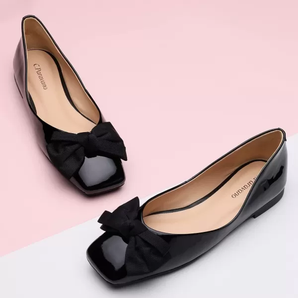 C.Paravano Women's Flats | Square Toe Shoes for Women | Leather Flat Shoes for Women | Slip On Ballet Flats