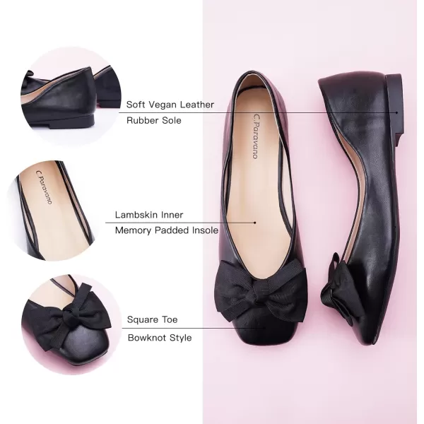 C.Paravano Women's Flats | Square Toe Shoes for Women | Leather Flat Shoes for Women | Slip On Ballet Flats