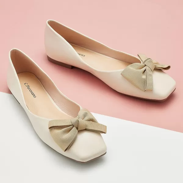 C.Paravano Women's Flats | Square Toe Shoes for Women | Leather Flat Shoes for Women | Slip On Ballet Flats