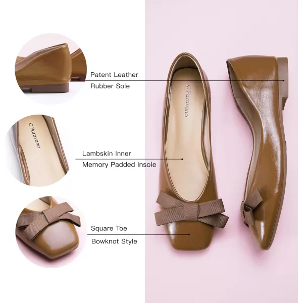 C.Paravano Women's Flats | Womens Ballet Flats | Square Toe Flats for Women | Patent Leather Slip On Flats