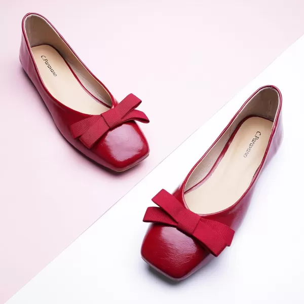 C.Paravano Women's Flats | Womens Ballet Flats | Square Toe Flats for Women | Patent Leather Slip On Flats