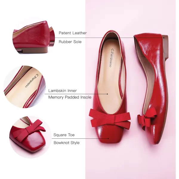 C.Paravano Women's Flats | Womens Ballet Flats | Square Toe Flats for Women | Patent Leather Slip On Flats