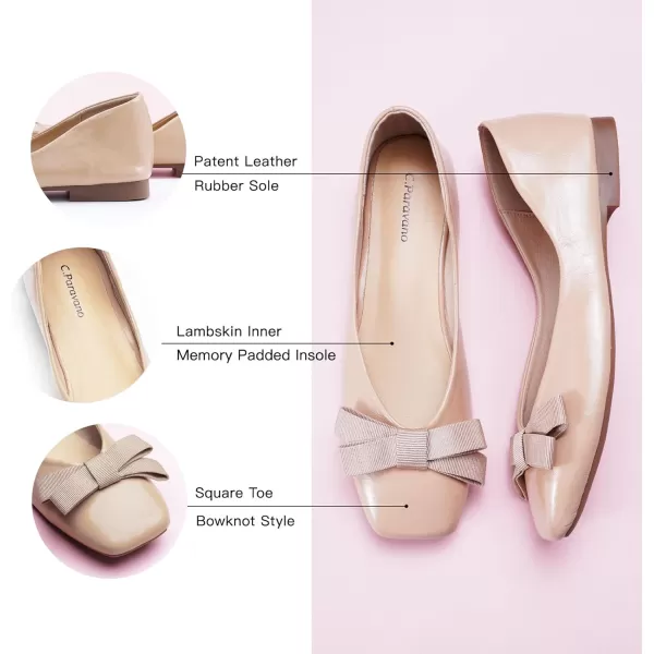 C.Paravano Women's Flats | Womens Ballet Flats | Square Toe Flats for Women | Patent Leather Slip On Flats
