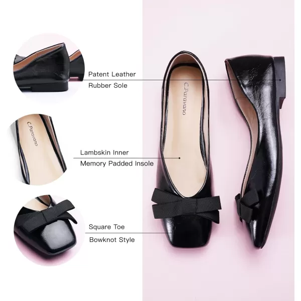 C.Paravano Women's Flats | Womens Ballet Flats | Square Toe Flats for Women | Patent Leather Slip On Flats