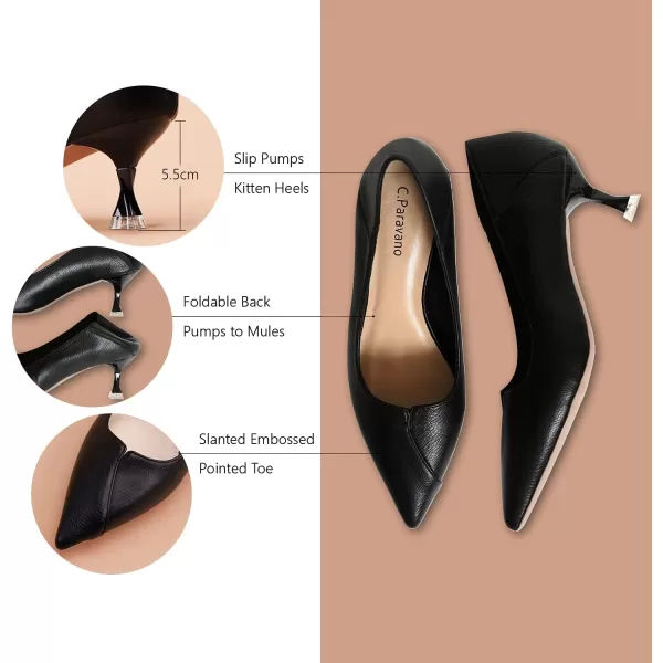 C.Paravano Women's Pump | Kitten Heel Daily Pumps | Closed Toe Low Heel | Comfortable Low Stiletto Heel Pumps