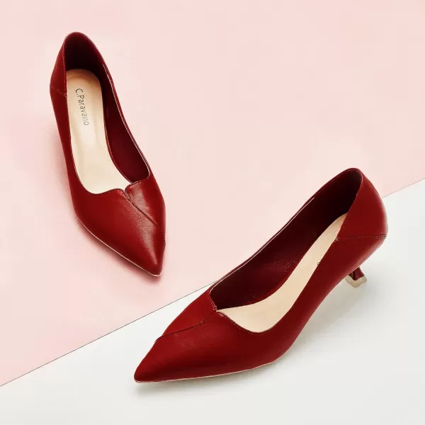 C.Paravano Women's Pump | Kitten Heel Daily Pumps | Closed Toe Low Heel | Comfortable Low Stiletto Heel Pumps
