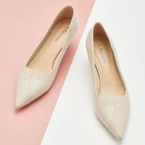 C.Paravano Women's Pump | Kitten Heel Daily Pumps | Closed Toe Low Heel | Comfortable Low Stiletto Heel Pumps