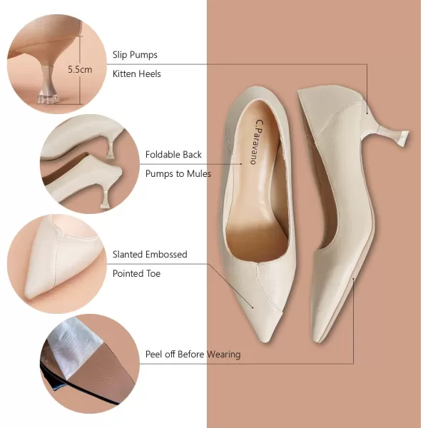 C.Paravano Women's Pump | Kitten Heel Daily Pumps | Closed Toe Low Heel | Comfortable Low Stiletto Heel Pumps