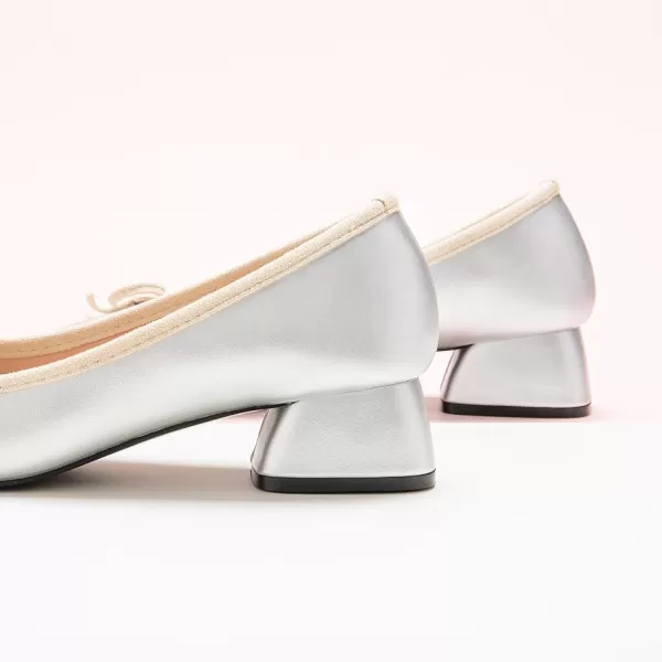 C.Paravano Women's Pumps | Low Heels | Closed Toe Heels | Chunky Heels for Women | Silver Women Dress Shoes 
