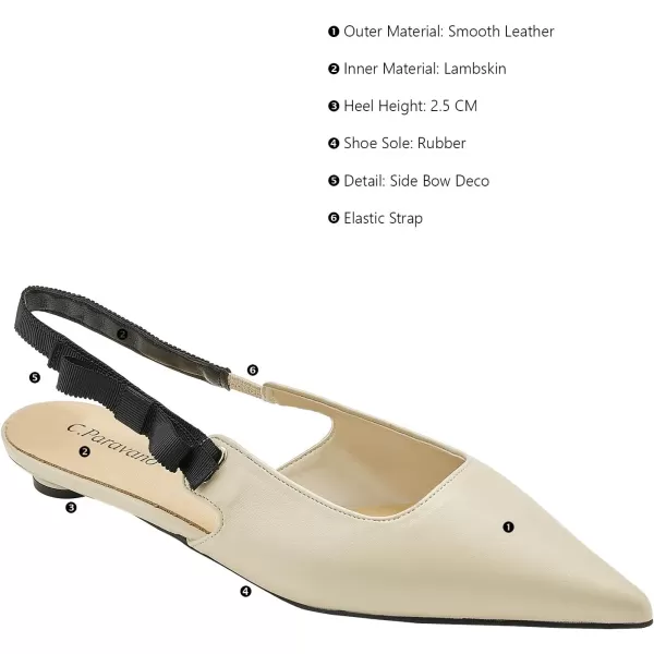 C.Paravano Women's Slingback Flats | Pointed Toe Flats Sandals | Leather Kitten Heels | Closed Heeled Sandal | Wedding Dress Pumps Shoes for Women