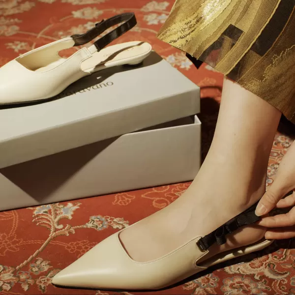 C.Paravano Women's Slingback Flats | Pointed Toe Flats Sandals | Leather Kitten Heels | Closed Heeled Sandal | Wedding Dress Pumps Shoes for Women