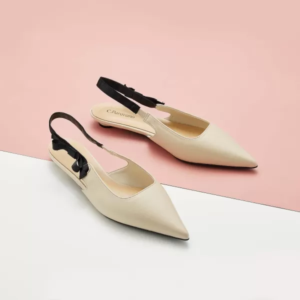 C.Paravano Women's Slingback Flats | Pointed Toe Flats Sandals | Leather Kitten Heels | Closed Heeled Sandal | Wedding Dress Pumps Shoes for Women