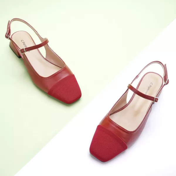 C.Paravano Women's Slingback Flats | Square Toe Slingback Flats for Women | Block Heel Slingback Sandals | Adjustable Ankle Strap Shoes 