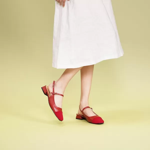 C.Paravano Women's Slingback Flats | Square Toe Slingback Flats for Women | Block Heel Slingback Sandals | Adjustable Ankle Strap Shoes 