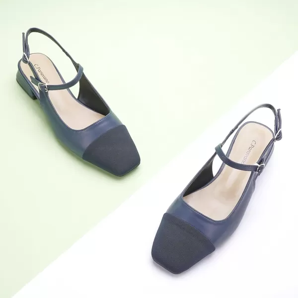 C.Paravano Women's Slingback | Square Toe Slingback Flats | Ankle Strap Flats Sandals | Slip on Casual Flats Shoes | Leather Dress Shoes for Wedding
