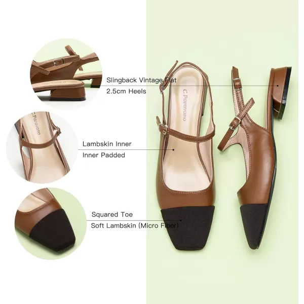 C.Paravano Women's Slingback | Square Toe Slingback Flats | Ankle Strap Flats Sandals | Slip on Casual Flats Shoes | Leather Dress Shoes for Wedding