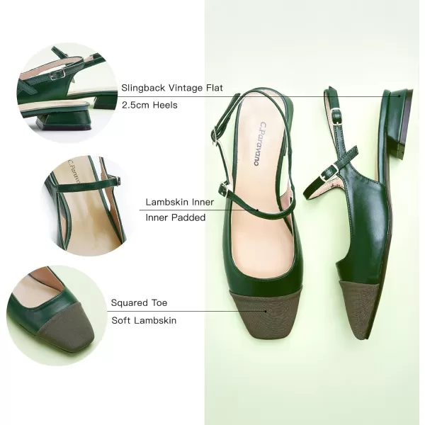 C.Paravano Women's Slingback | Square Toe Slingback Flats | Ankle Strap Flats Sandals | Slip on Casual Flats Shoes | Leather Dress Shoes for Wedding