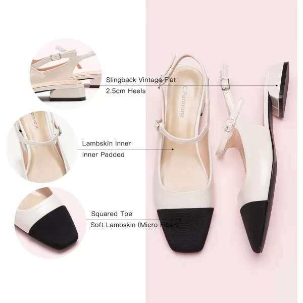 C.Paravano Women's Slingback | Square Toe Slingback Flats | Ankle Strap Flats Sandals | Slip on Casual Flats Shoes | Leather Dress Shoes for Wedding