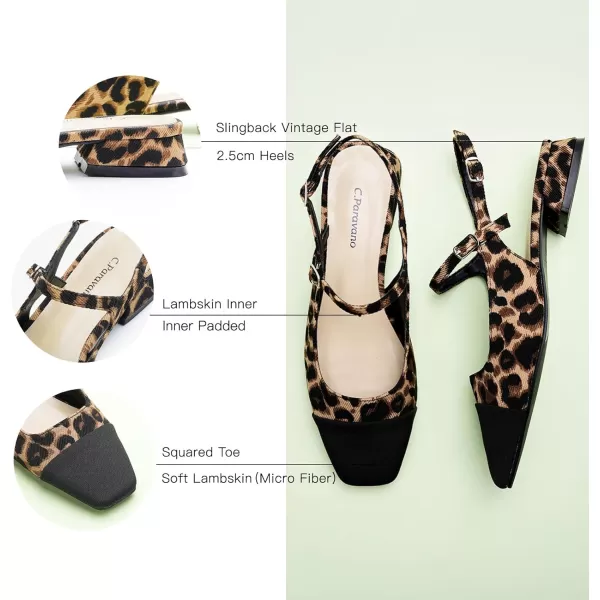 C.Paravano Women's Slingback | Square Toe Slingback Flats | Ankle Strap Flats Sandals | Slip on Casual Flats Shoes | Leather Dress Shoes for Wedding
