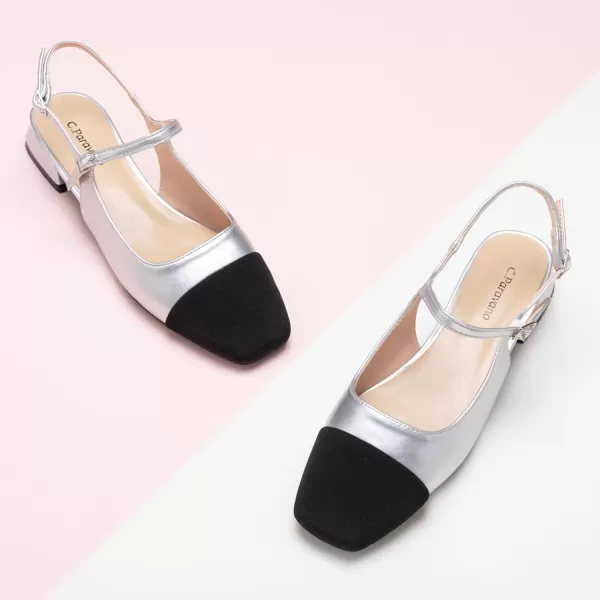 C.Paravano Women's Slingback | Square Toe Slingback Flats | Ankle Strap Flats Sandals | Slip on Casual Flats Shoes | Leather Dress Shoes for Wedding