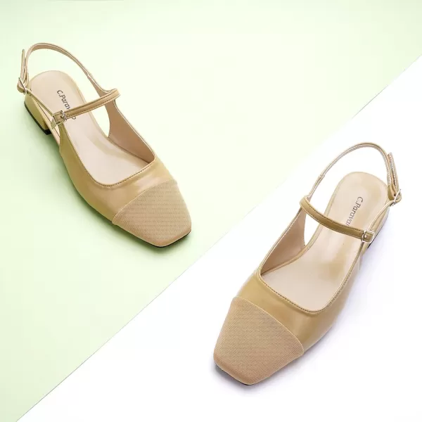 C.Paravano Women's Slingback | Square Toe Slingback Flats | Ankle Strap Flats Sandals | Slip on Casual Flats Shoes | Leather Dress Shoes for Wedding