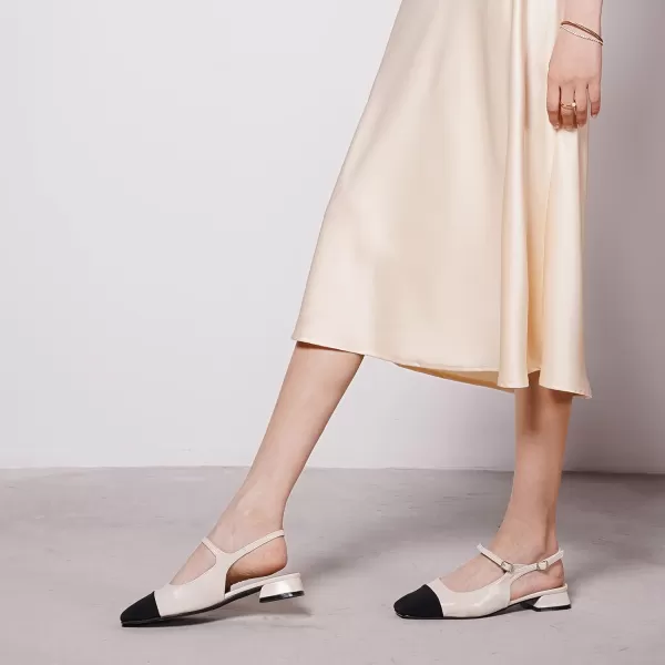 C.Paravano Women's Slingback | Square Toe Slingback Flats | Ankle Strap Flats Sandals | Slip on Casual Flats Shoes | Leather Dress Shoes for Wedding
