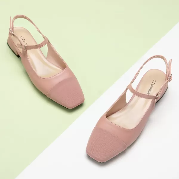 C.Paravano Women's Slingback | Square Toe Slingback Flats | Ankle Strap Flats Sandals | Slip on Casual Flats Shoes | Leather Dress Shoes for Wedding