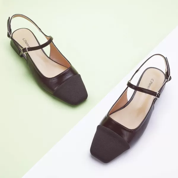 C.Paravano Women's Slingback | Square Toe Slingback Flats | Ankle Strap Flats Sandals | Slip on Casual Flats Shoes | Leather Dress Shoes for Wedding