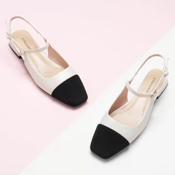 C.Paravano Women's Slingback | Square Toe Slingback Flats | Ankle Strap Flats Sandals | Slip on Casual Flats Shoes | Leather Dress Shoes for Wedding