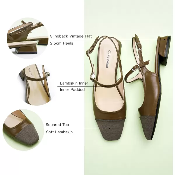 C.Paravano Women's Slingback | Square Toe Slingback Flats | Ankle Strap Flats Sandals | Slip on Casual Flats Shoes | Leather Dress Shoes for Wedding