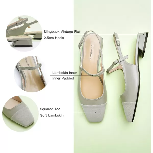 C.Paravano Women's Slingback | Square Toe Slingback Flats | Ankle Strap Flats Sandals | Slip on Casual Flats Shoes | Leather Dress Shoes for Wedding