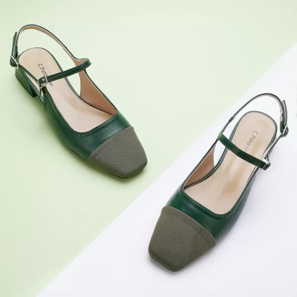 C.Paravano Women's Slingback | Square Toe Slingback Flats | Ankle Strap Flats Sandals | Slip on Casual Flats Shoes | Leather Dress Shoes for Wedding